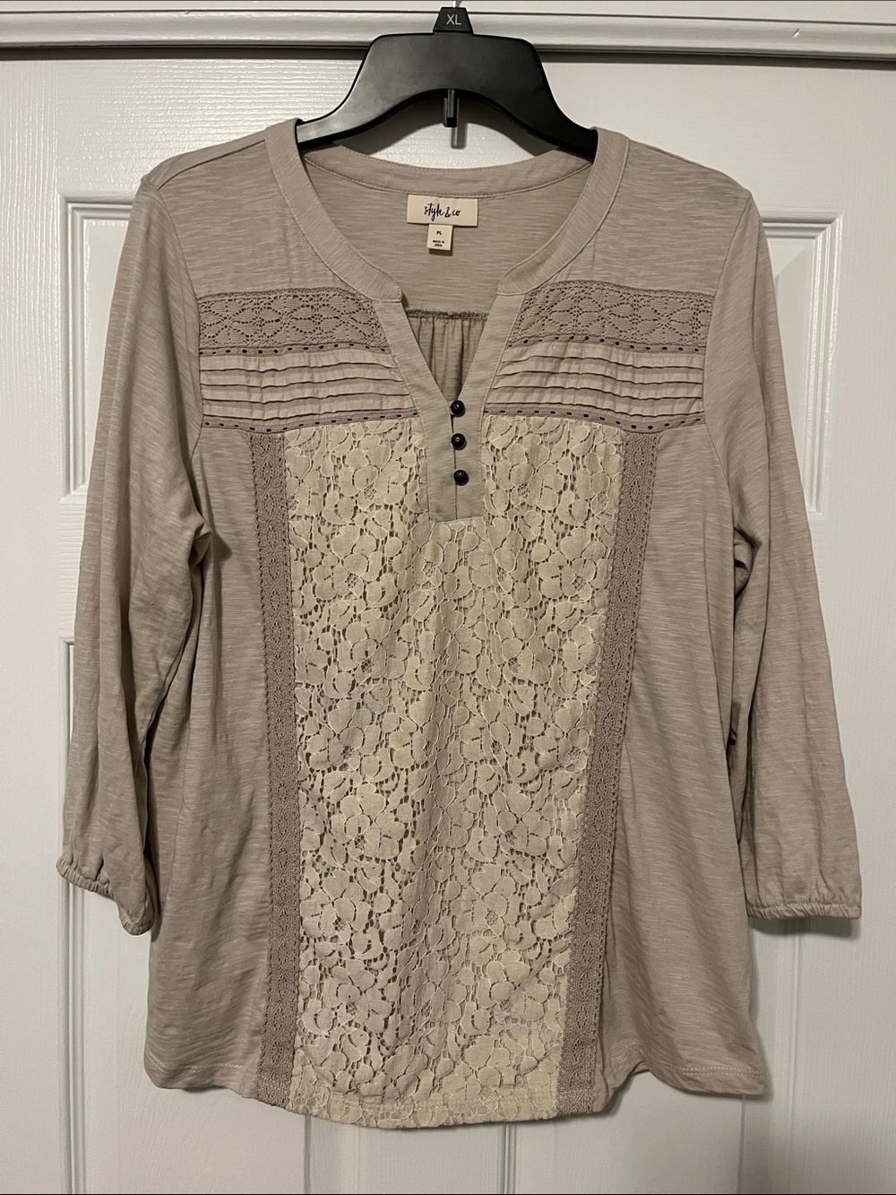 Beautiful Elegant Beige Henley Style Blouse
